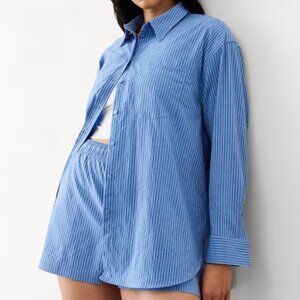 Athleta Women's Midday Relaxed Shirt- Repose River Stripe- Blue- Small- NWOT